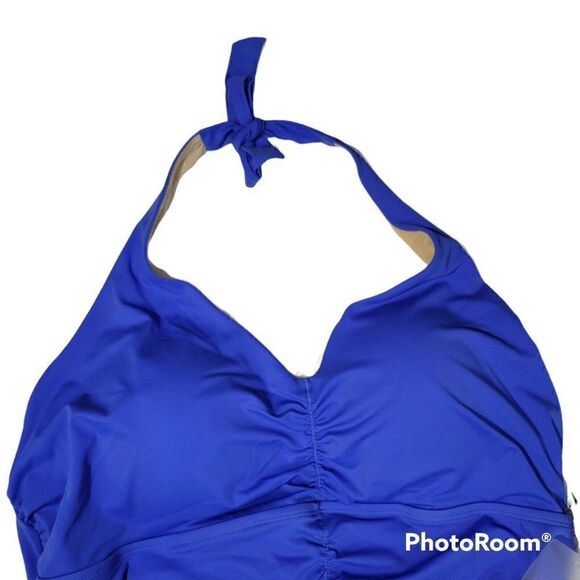 Swimsuits For All Womens Plus Size 24 Shirred Halter One Piece Swimsuit NEW - Picture 7 of 12